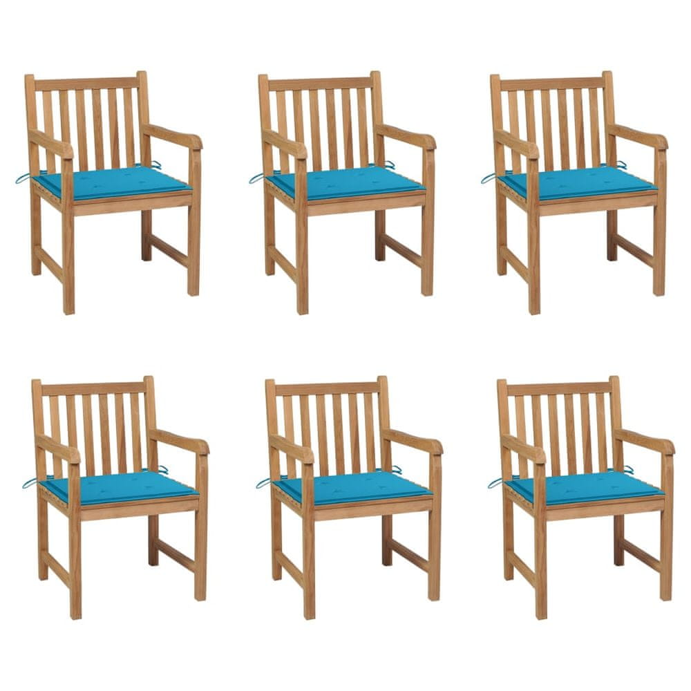 Petromila vidaXL Záhradné stoličky 6 ks s modrými podložkami tíkový masív
